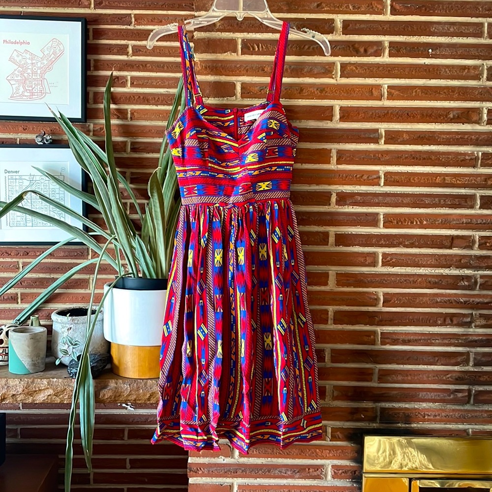 Amanda Uprichard red Boho Tribal Pattern Summer Dress, size P (xs)